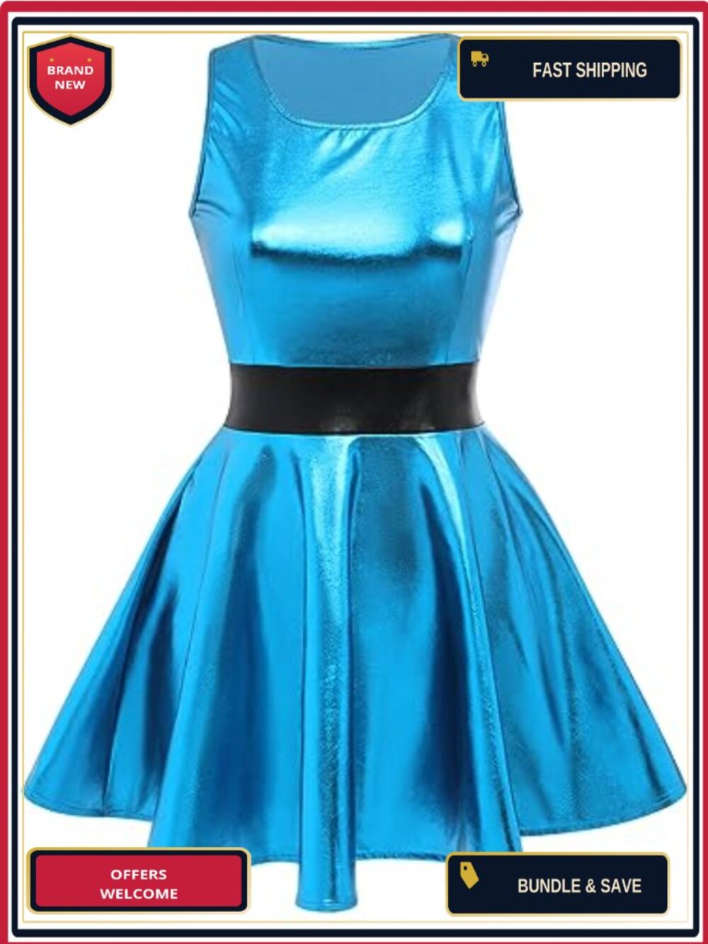 Metallic Skater Mini Dress Sleeveless Rave Clubwear Costume